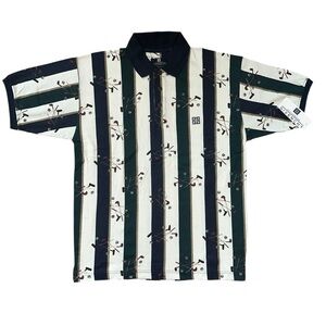 NWT Vintage 90s Men’s Givenchy Navy Green White Logo Golf Club Print Polo Large
